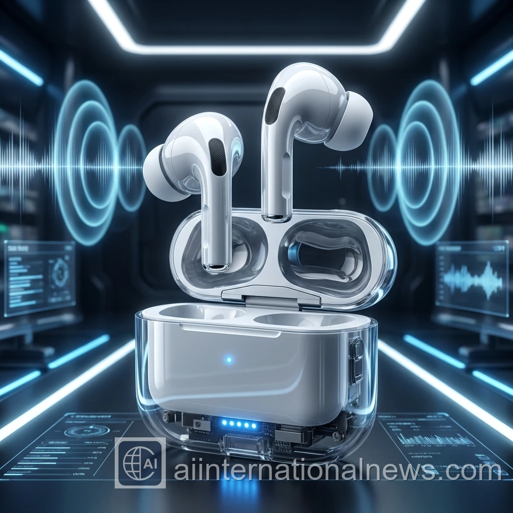 AirPods 4 with ANC levitating in futuristic blue tech environment