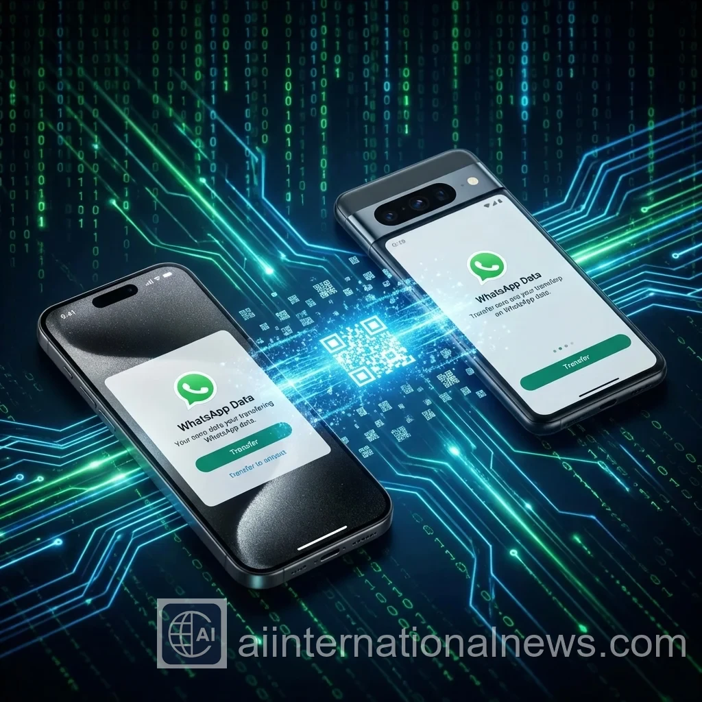 Smartphones transferring WhatsApp data via high-tech QR stream